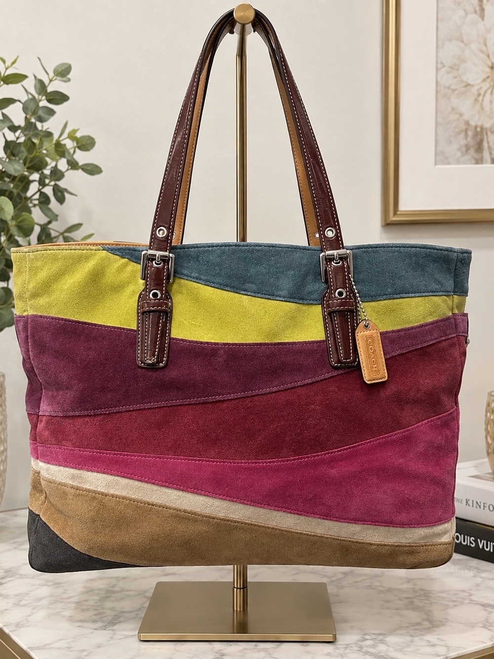 Coach Vintage Ltd Ed Multicolor Wave Suede Gallery Tote Shoulder Bag 1434